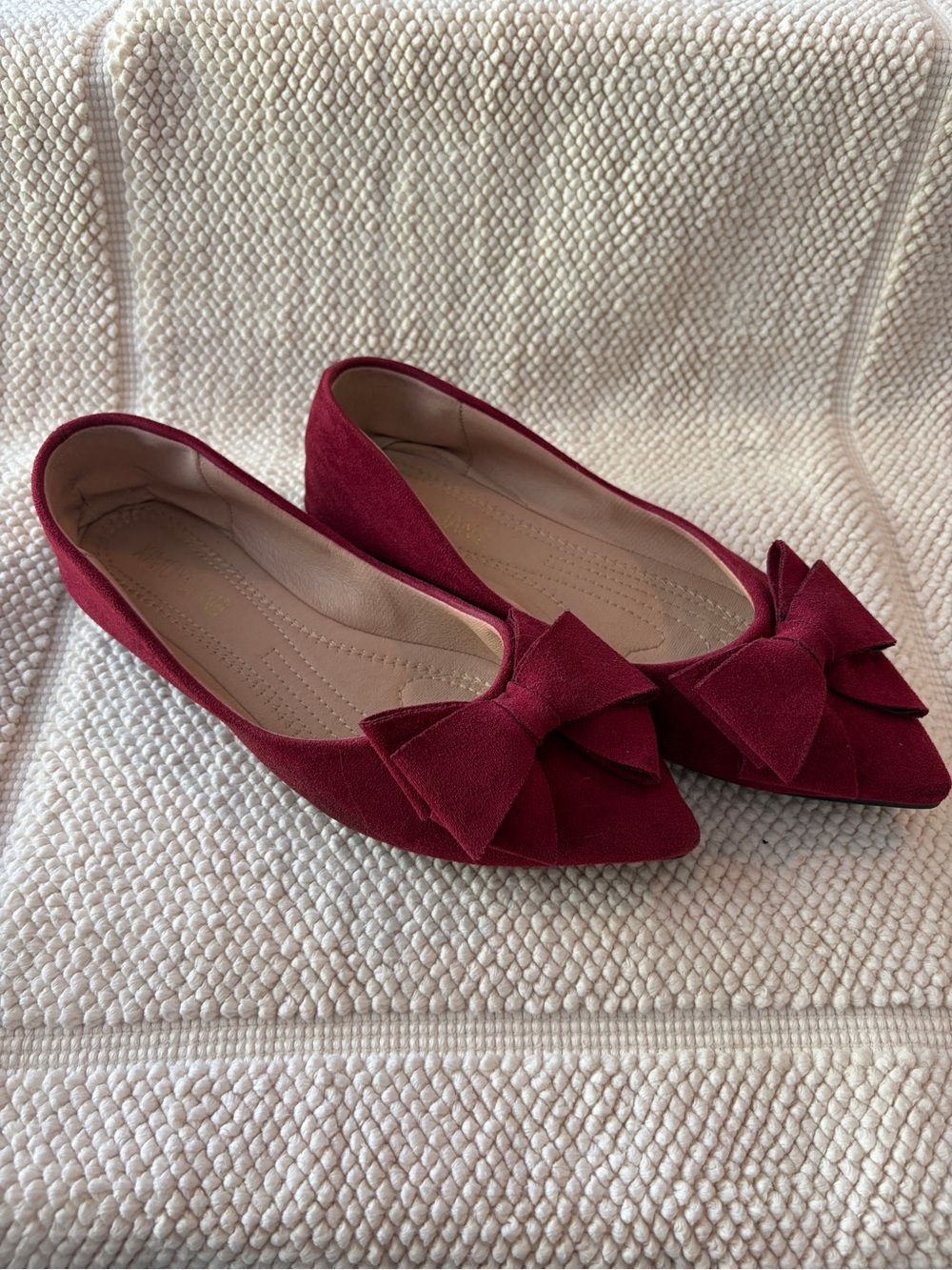 Burgundy Suede Pointed Flats, size 8
